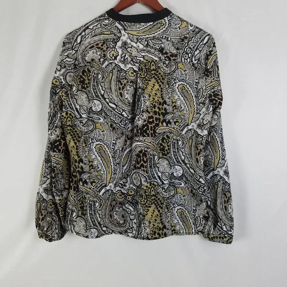 Notations Shirt Women Medium Top Paisley Long Sleeve Split Neck Pocket Button Up - Picture 2 of 11